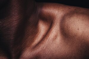 Close-up of skin on a shoulder and neck