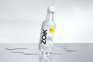 Bottled water with a yellow zero-sugar label